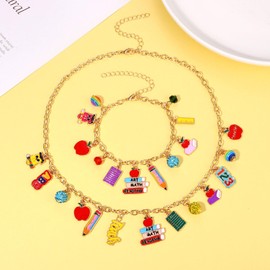 YAHPERN Teacher Necklace Earrings Bracelet for Women, Teacher Accessories, Cute Pencil Book Charms Bracelet Choker Necklace Earrings Teacher Appreciation Gifts Back To School Jewelry (Teacher)