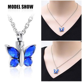 shajwo Cremation Jewelry Butterfly Urn Necklace for Ashes for Women Men Keepsake Memorial Human Pet Ashes Locket Pendant,Blue