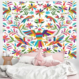 Bzhilja - Tapiz mexicano, tradicional mexicano, estilo otomi, tapices con patrón brillante, flores de cachemira, tapiz de color étnico, para colgar en la pared para recámara, sala de estar, hogar, 60