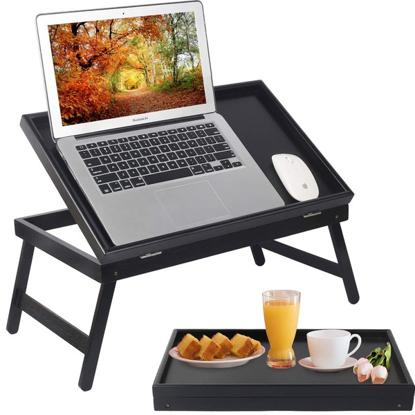 Artmeer Bed Tray Table Breakfast Food Tray with Folding Legs