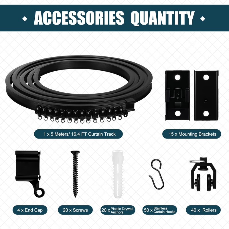 Jetec 16.4 Feet/ 5 Meters Flexible Bendable Ceiling Curtain Track,