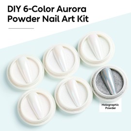 Nicedeco Aurora Nail Powder for Gel Nails, Cruelty Free, Vegan, 6 Jars Pearlescent Mermaid Powder Mirror Effect Iridescent Nail Glitter Manicure Pigment for Nail Art Design Gifts