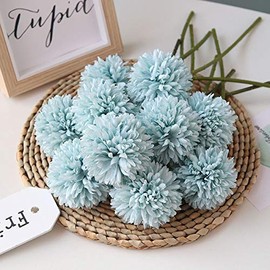 Artificial Flowers Chrysanthemum Ball Flowers Bouquet 10pcs Present for Important People Glorious Moral for Home Office Coffee House Parties and Wedding(Light Blue)
