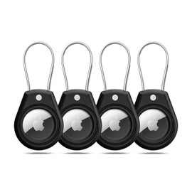 MOLOSLEEVE Black*4 for Airtag Holder Keychain with Key Locking System, Compatible with Airtag Durable and Scratch-Resistant, with Wire Cable, Key Ring, for Luggage Locks, Key, Backpack, Pets