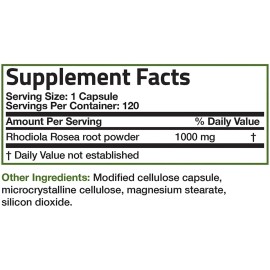 Rhodiola Rosea 1000mg (120 Cápsulas) Bronson Sabor Sin Sabor
