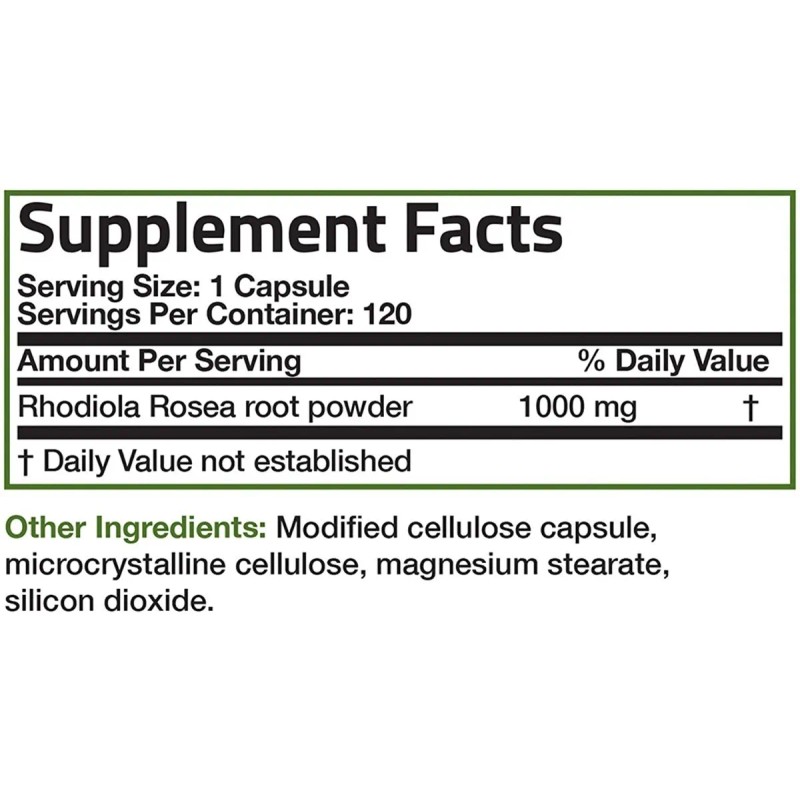 Rhodiola Rosea 1000mg (120 Cápsulas) Bronson Sabor Sin Sabor