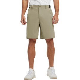 JHMORP Men's Golf Shorts Dry Fit Stretchy Elastic Waist 9 Inch Flat Front Dress Shorts with Pockets (Khaki,CA 34)