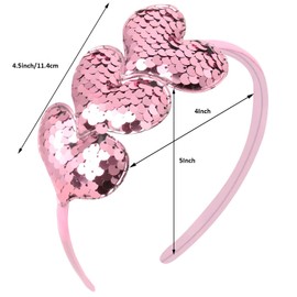 Pvoiue Valentines Day Headband Pink Heart Headband Valentines Day Hair Accessories for Women Girls, 1Pcs Laser Holography Sequins Heart Designs for Party Date