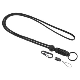 PATIKIL Paracord Lanyard 20.5 Inch, Necklace Keychain Cord Metal Clasp Hook Ring Strap for Keys Whistle ID Card Badge Holder, Black