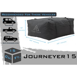 Journeyer - 15 Cubic Feet Weatherproof Rooftop Cargo Carrier for Top of Vehicle, Attaches with or Without Roof Rack