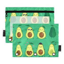 FFYHO Cute Avocado Big Pencil Pouches for Binders,Funny Pencil Cases with Clear Window,Fits 3-Ring Binder,3 Holes Binder Zipper Pouches Bag 2 Pack for Adults Nurses