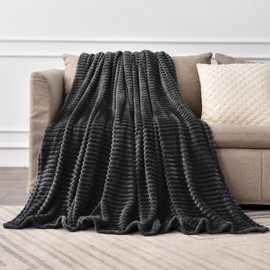 BEDELITE Fleece Throw Blanket for Couch – 3D Ribbed Jacquard Soft and Warm Decorative Fuzzy Blanket – Cozy, Fluffy, Plush Lightweight Black Throw Blankets for Bed, Sofa, 50x70 inches