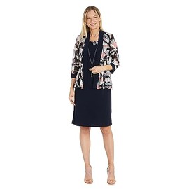 R&M Richards Women's Print Mesh Daytime Jacket Dress, Navy/Pink