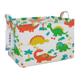 ONOEV Rectangular Folding Laundry Basket, Canvas Basket,Nersury Hamper,Suitable for Children,Office,Bedroom,Clothes,Toys Storage（Dinosaur Paradise） (1)