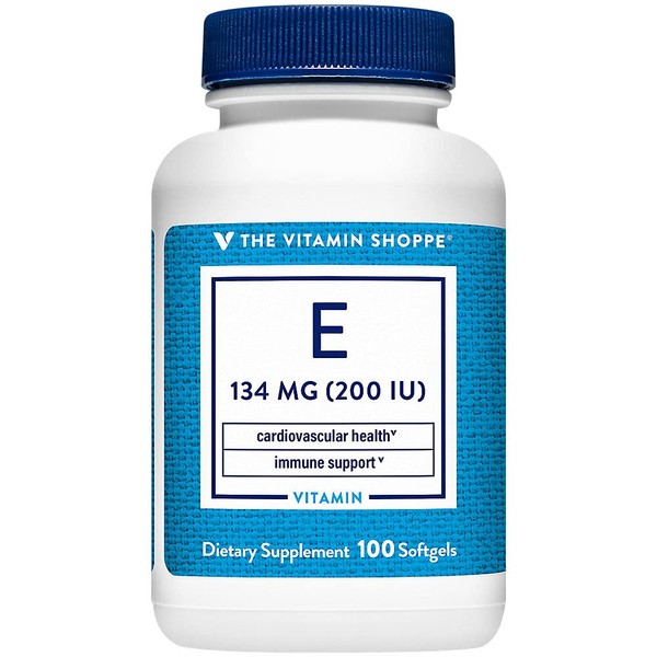 The Vitamin Shoppe Vitamin E 200IU - Natural Source, Supports Healthy Cardiovascular System, Immune Health & Eye Health - Once Daily (100 Softgels)