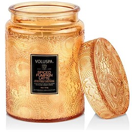 Voluspa Spiced Pumpkin Latte Candle | 18 Oz | Large Glass Jar with Matching Glass Lid | Fall Scent | All Natural Wicks and Coconut Wax for Clean Burning