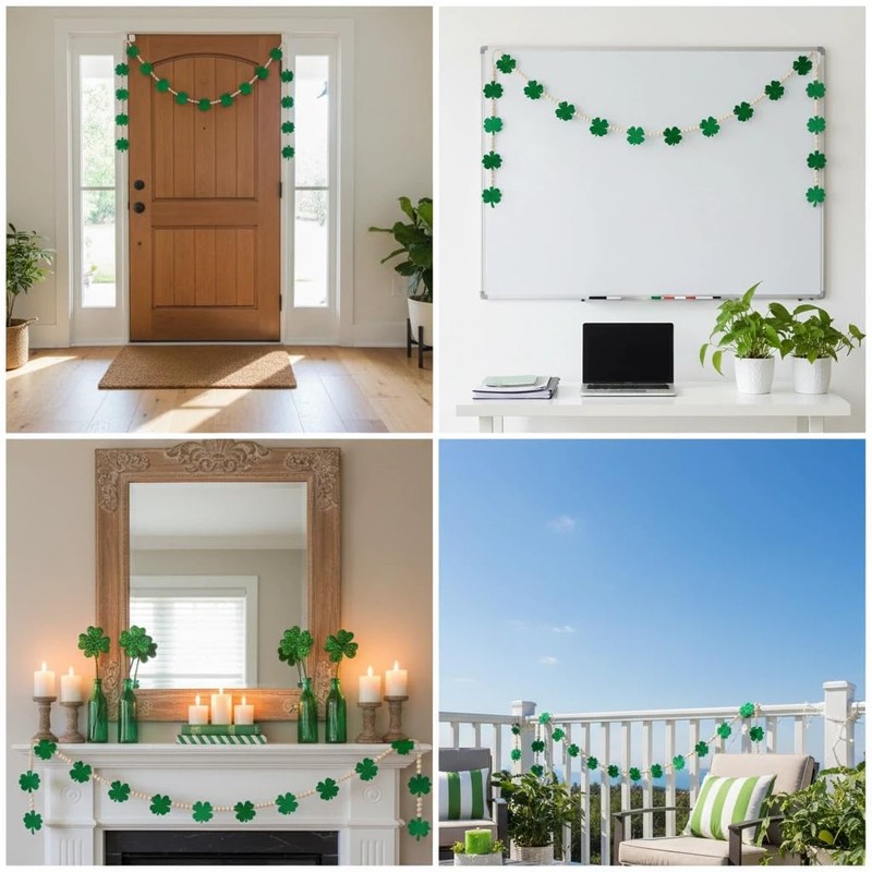St. Patrick's Day Garland, Lucky Four Leaf Clover Banner with