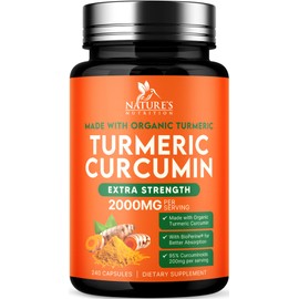 Turmeric Curcumin Supplement 2000mg - Nature's Joint & Immune Support, Organic Tumeric & BioPerine Black Pepper for Best Absorption with 95% Curcuminoids, Vegan, Non-GMO, Bottled USA - 240 Capsules