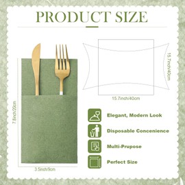 Qilery 50 Pcs Sage Green Disposable Dinner Napkins with Silverware Pocket