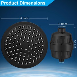 TOCOZOC Cabezal de Ducha Alta Presión de 6' con 20 Etapas Filtro Baño, Regaderas para Baño Negra Acero Inoxidable, Filtro de Agua para Regadera, Elimina Impurezas