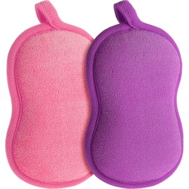 2Pcs Baby Bath Sponge Shower Sponge Soft Absorbent Exfoliating Wash Soap Kids Loofah Gentleness Comfort Bathing Tool for Infants Men Women Body All Skin Type (Purple; Pink)