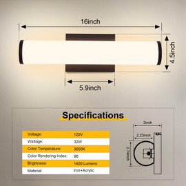 Kalium Modern Wall Sconces, Dimmable Black Wall Sconce, 3000K Warm White LED Indoor Sconces Lighting for Bathroom, Stairs, Living Room, Bedroom