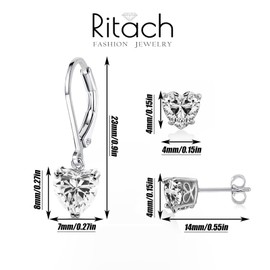 Heart Earrings for Women Dangle 925 Sterling Silver Leverback Earrings HypoallergenicSilver Bridal Earrings for Wedding