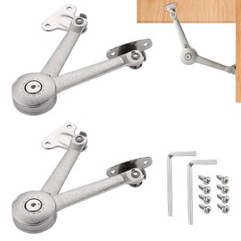 Pack of 2 Soft Close Lid Support Hinges Flap Support Satin Nickel Folding Hinge Soft Close Lid Support Hinges Satin for Kitchen Door Wardrobe with Screws and Allen Key
