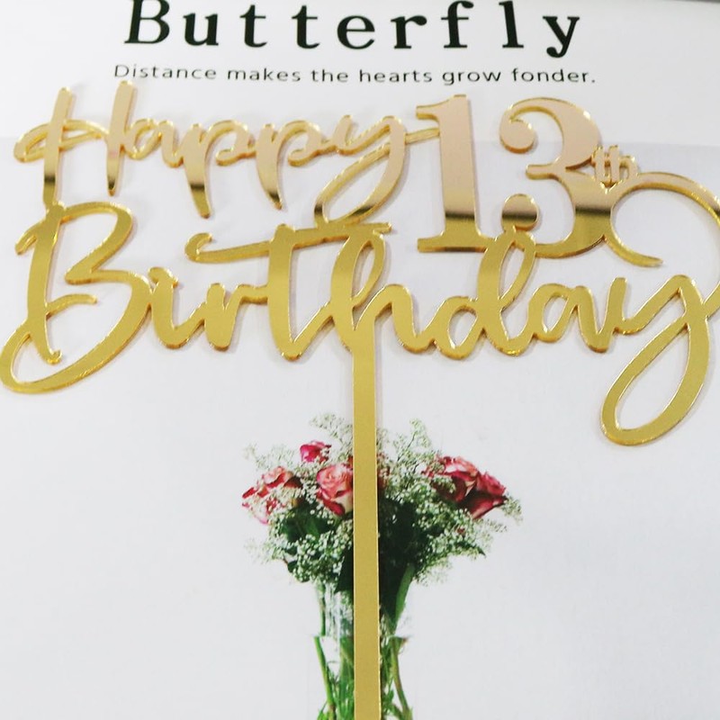Bekaterea - Decoración para tartas de cumpleaños 13, acrílico dorado