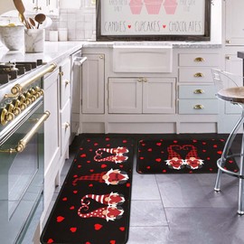 boilopp home Valentine Kitchen Rug Set of 2 Kitchen Floor Mats Non-Slip Backing Valentines Day Gnomes Kitchen Mat Washable Seasonal Holiday Wedding Doormat Runner Rug 17"x47.2"+17"x30"