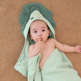 MHJY Hooded Baby Towel 100% Muslin Bath for Newborns, Ultra-Soft & Absorbent Infant Essentials with Animal Design, Unisex, 76 x 76cm