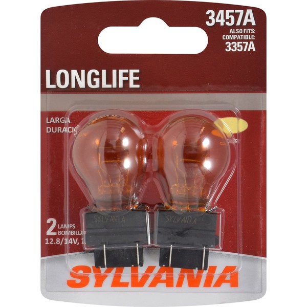 SYLVANIA - 3457A Long Life Miniature - Amber Bulb, Ideal for Park and Turn Lights (Contains 2 Bulbs)