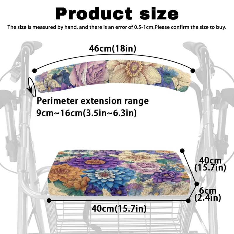 Rerteryuro Rollator Walker with Seat Cover Walker Accessories Boho Flower