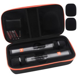 JUVAENY Wireless Microphone Case + 2Pack Mic Foam Covers for JBL Microphone Wireless, Waterproof Handheld Dual Microphone Carry Case Bag for 2 Wireless Microphone Storage Bag