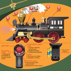 Train Set for Kids Remote Control Train Toys w/Steam Locomotive, Fuel Tank Car & Luxury Tracks, Electric Trains w/Realistic Smoke,Sounds & Lights, Christmas Birthday Gift for Boys Girls 3 4 5 6 7+