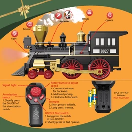 Train Set for Kids Remote Control Train Toys w/Steam Locomotive, Fuel Tank Car & Luxury Tracks, Electric Trains w/Realistic Smoke,Sounds & Lights, Christmas Birthday Gift for Boys Girls 3 4 5 6 7+