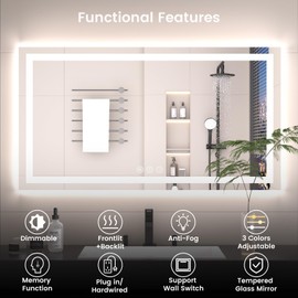 24X24 LED Bathroom Mirror with Lights, Anti-Fog, Backlit + Front Lit (CRI>90), Lighted Bathroom Vanity Mirror for Wall, Memory Function, Dimmable, Tempered Glass, Shatter-Proof