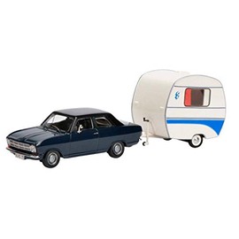 Dickie-Schuco 450294700 - Opel Kadett B mit Wohnanhänger Knaus Schwalbennest, 1:43