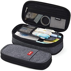 MESVIER Estuche para Lápices, Lapicera de Capacidad Expandible con 4 Compartimientos, Lapiceras Escolares de Lona Organizador de Papelería para Escolar Oficina Trabajo (Negro)