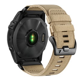 mocsenber 26mm Khaki Nylon Watch Band Compatible with Garmin Fenix 8 51mm / Fenix 7X / 7X Pro / 6X / 6X Pro / 6X Solar/Fenix 5X / 5X Plus/Fenix 3/3 HR/Sapphire/Instinct 2X / 2X Solar, and More