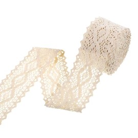 Beige Cotton Lace Ribbon, 5 Yards Vintage Crochet Lace Trim Fabric Applique for Sewing, Wedding Decoration, Gift Wrapping, Christmas Package, Scrapbooking DIY Crafts (2.2" Wide)