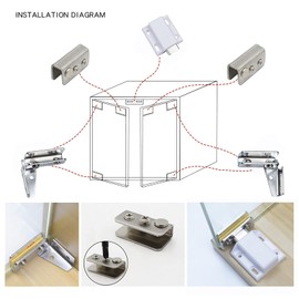 No Punching Glass Door Pivot Hinge, Cabinet Showcase Double Magnetic Grip Lock Glass Clip, Free Swing inch Glass Door (Silver, 0.2-0.32" for1 Door/Set)