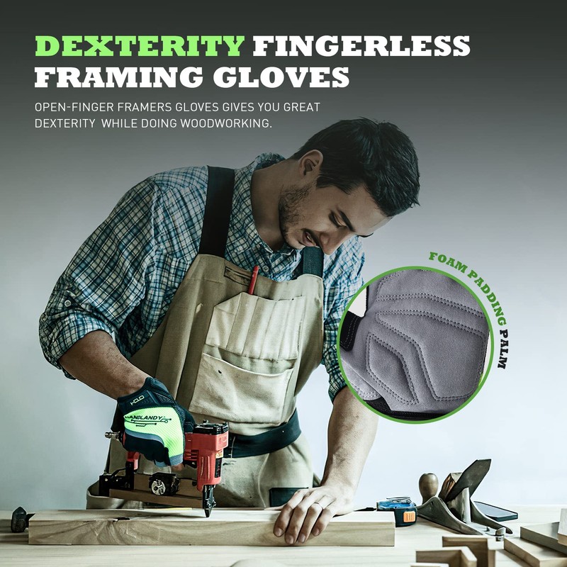 HLDD HANDLANDY Fingerless Work Gloves, Utility Work Gloves for Men