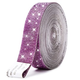 SNILOAW Self Adhesive Rhinestone Strips,Crystal Rhinestone Diamond Ribbon Tape with 2mm Rhinestones Glittering for DIY Event Phone,Car,Wedding Decor (Purple, Width 1.06 inch X 6.6 Yards)