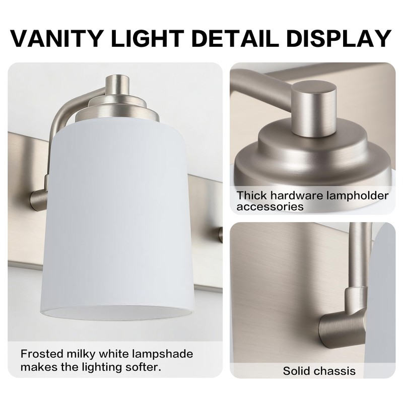 SOLFART Modern Brushed Nickel 3 Light Vanity Sconces for Bathroom,