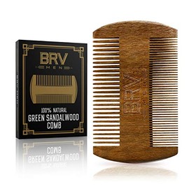 BRV MEN Peine para barba y bigote, 100% madera de sándalo verde natural, tamaño de bolsillo, viene con funda de transporte, funciona perfectamente con el aceite de tu barba y bálsamo para barba, para todo tipo y estilos de cabello