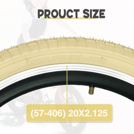 MEGHNA Kids Bike Tire 20 x 2.125 inch Grooves Tread Anti - Slip with Tire Lever (57-406) Foldable Tire Replacement for Mountain Bike BMX Kids Bike (Beige, 20 x 2.125 inch - 2 Tires - With Inner Tubes)