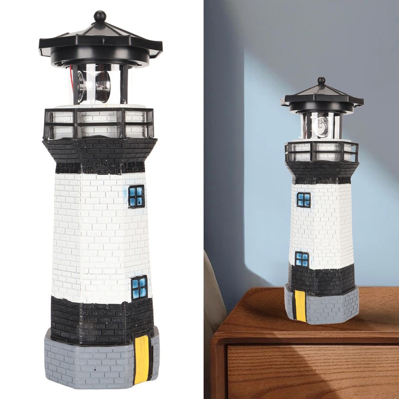 Solar Lighthouse 360 Degree Rotating Lighthouse Decoration Fadeless Resin LED