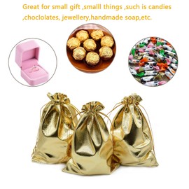 BEAVOING Pack of 100 5"x 7" Heavy Duty Gold Drawstring Organza Jewelry Pouches Wedding Party Christmas Favor Gift Candy Chocolate Bags (Gold, 5"x 7")
