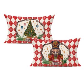 VAKADO Christmas 12x20 Set of 2 Throw Pillow Covers Xmas Decoration Cushion Cases Home Decor Nutcracker Decorative for Winter Holiday Patio Furniture Couch Bed Sofa Living Room